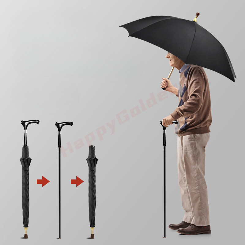 2-in-1 Walking Sticks Umbrella Windbreak Ribs Walking Cane Umbrella for Elderly