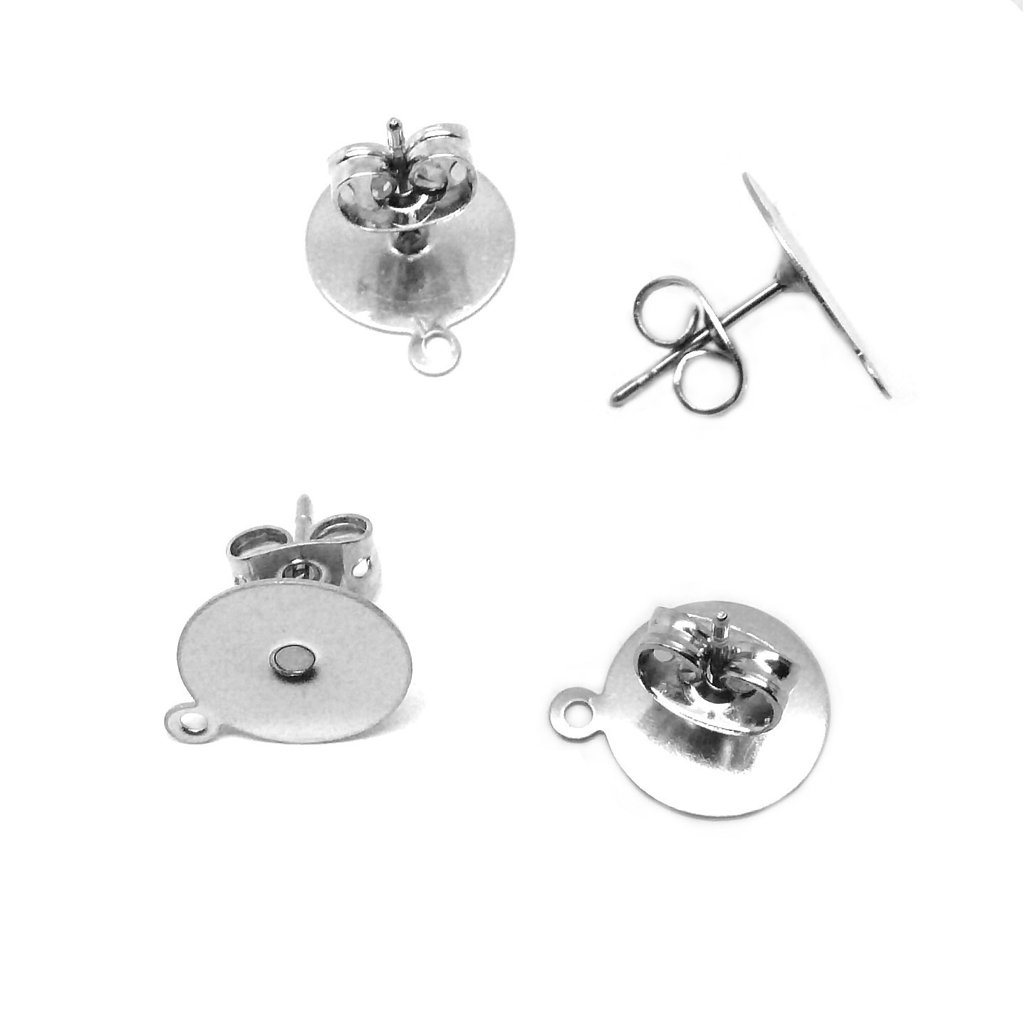 Stainless Steel 10mm Flat Pad Post for Gluing w Loop and Ear Nuts 140 pieces
