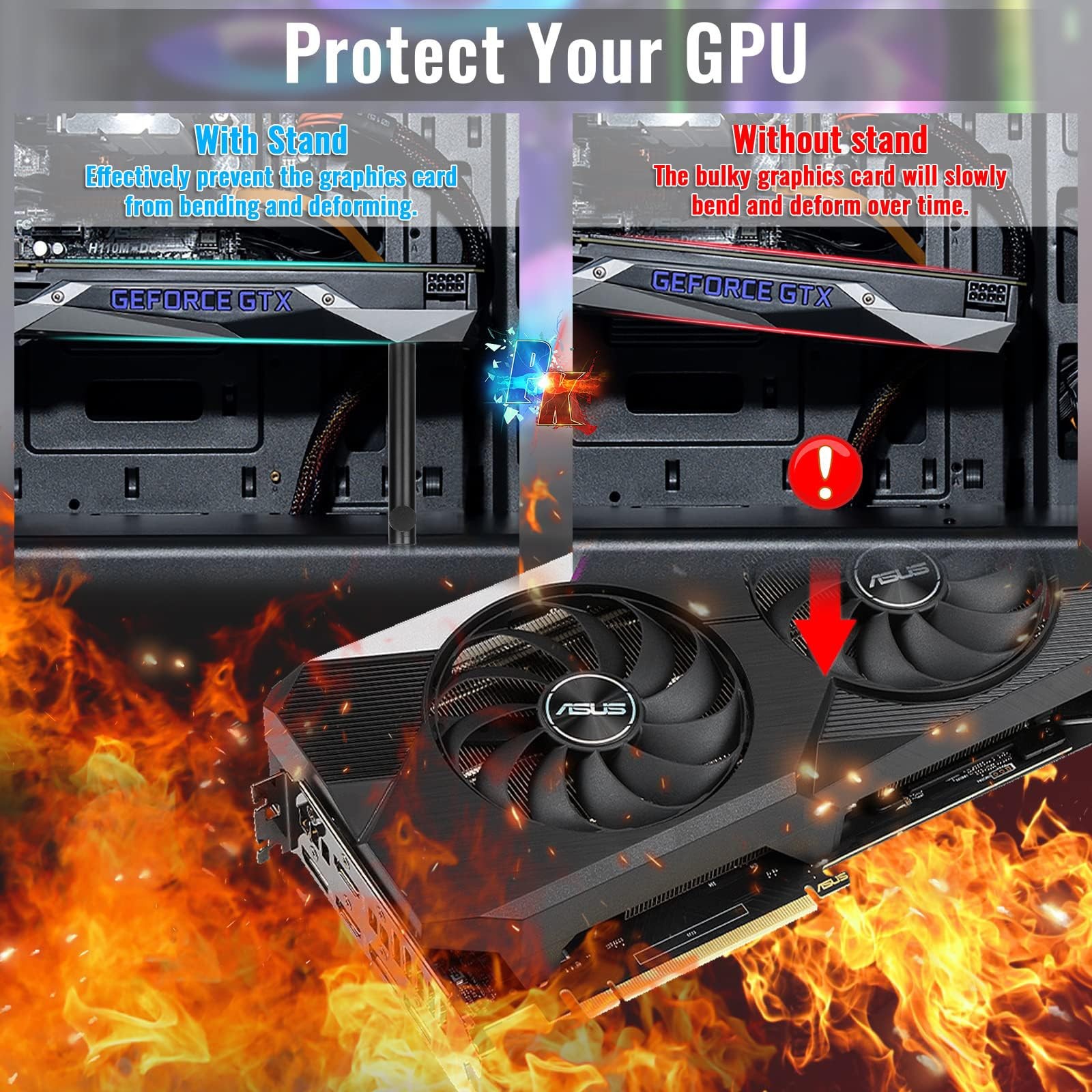 Tall GPU Support Bracket - Heavy Duty Adjustable GPU Anti Sag Holder & Suppor...