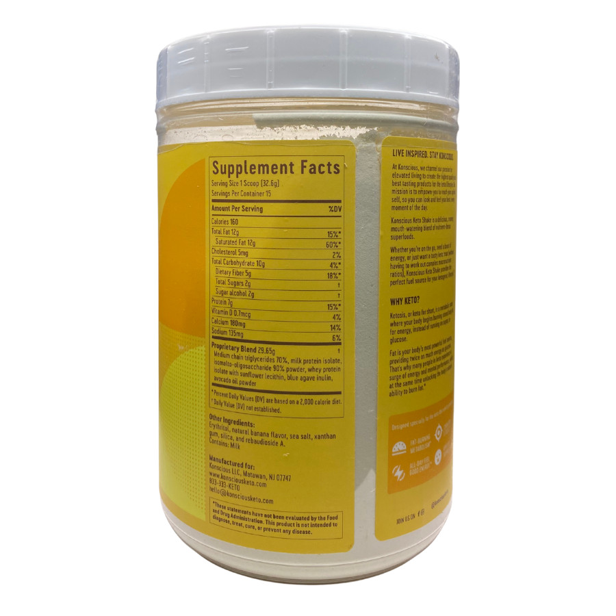 Konscious Keto Protein Shake • MCT + Whey Isolate + Milk Isolate Protein •Banana