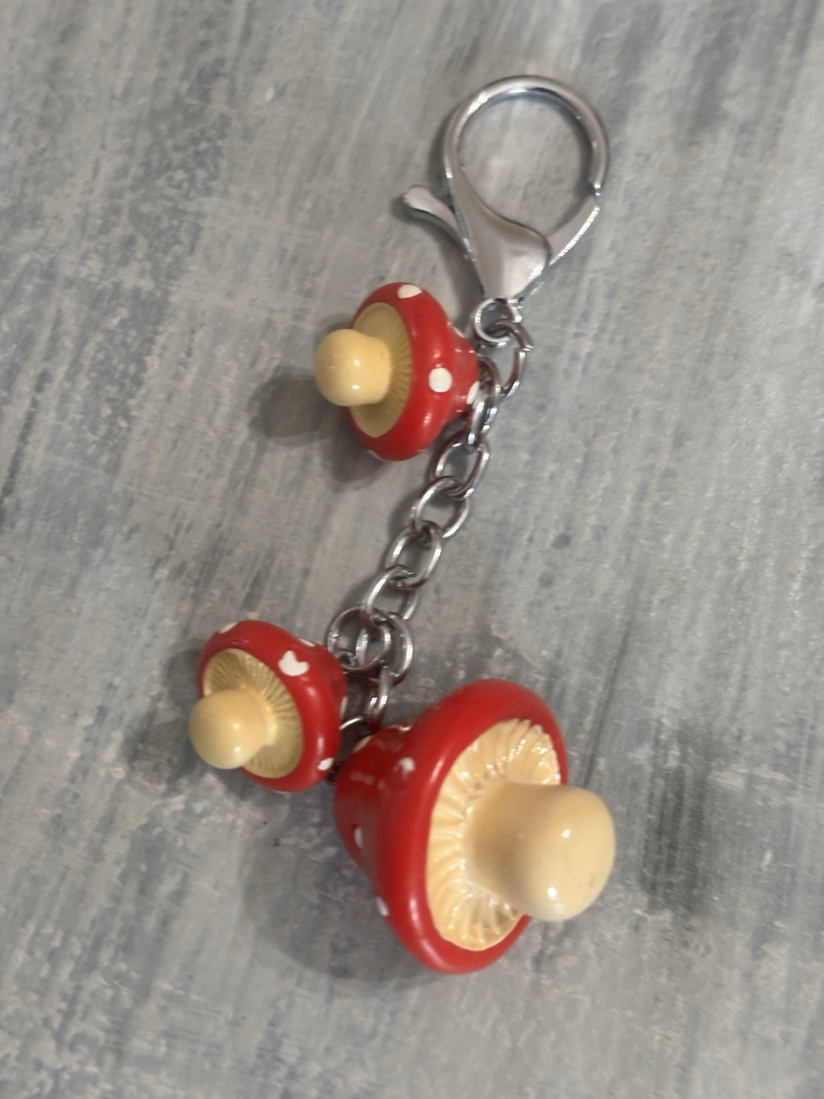 Cute Red Triple Mushroom Charm / Keychain Dangle Accessory