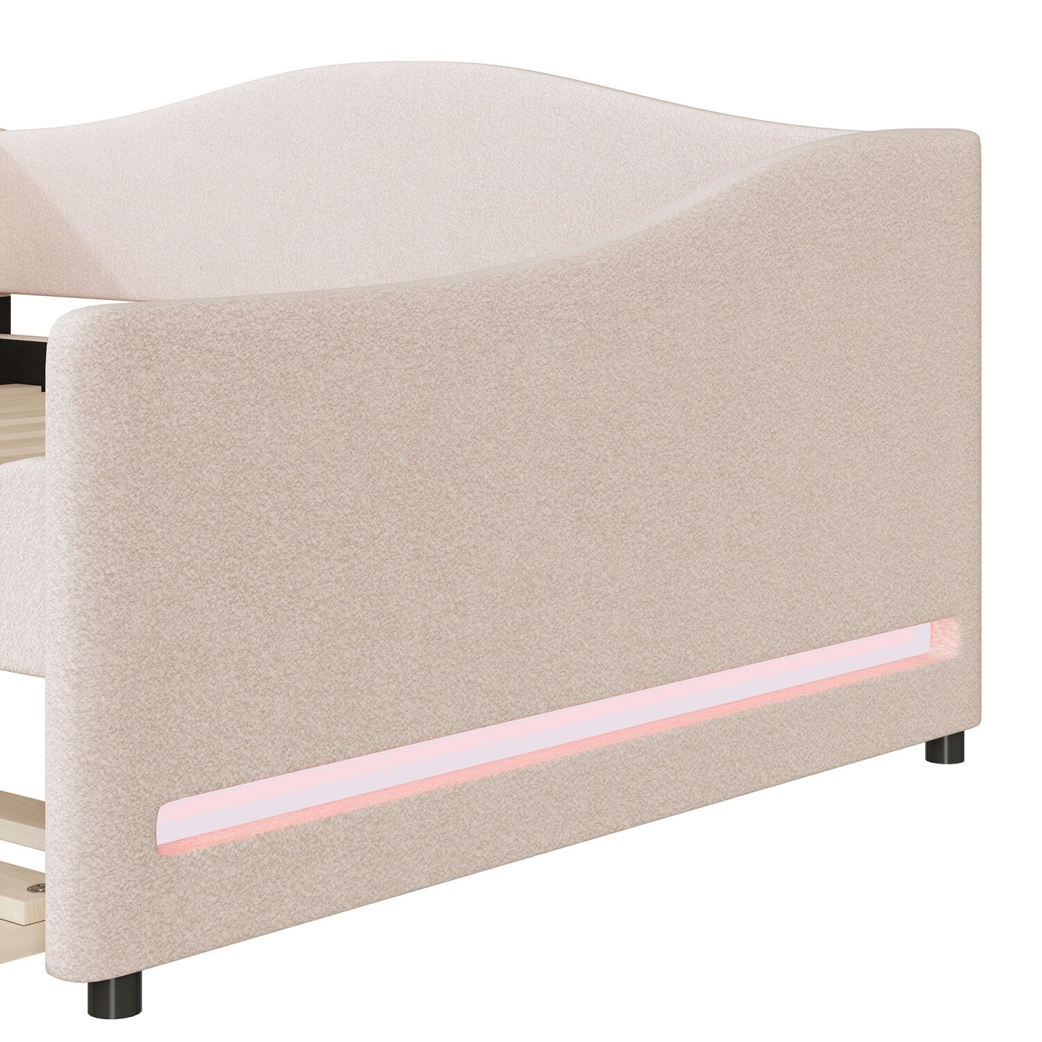 Full Size Daybed Upholstered Bed Frame Sofa Bed with Trundle Bed & LED Lights