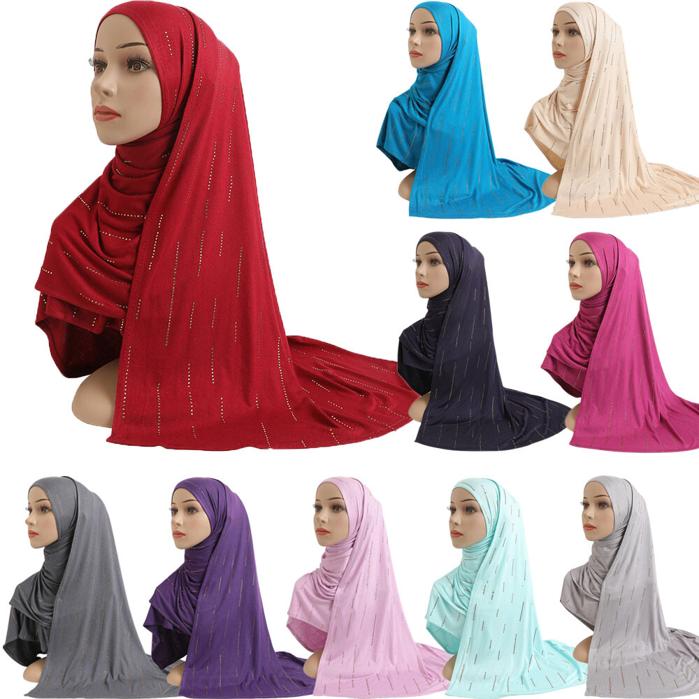 Muslim Hijab Jersey Scarf Rhinestone Head Wrap Shawl Scarves Headscarf Turban
