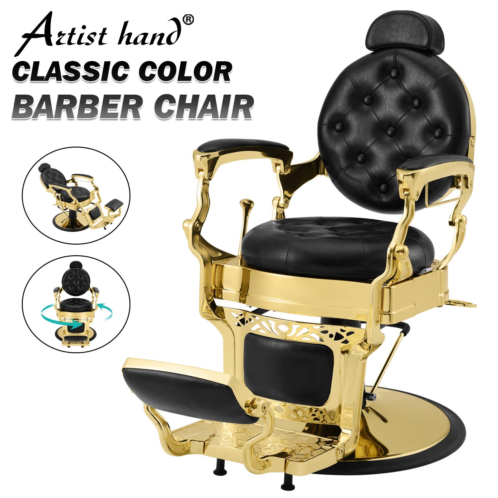Artist hand Black+Gold Vintage All Purpose Hydraulic Barber Chair Salon Beatuty