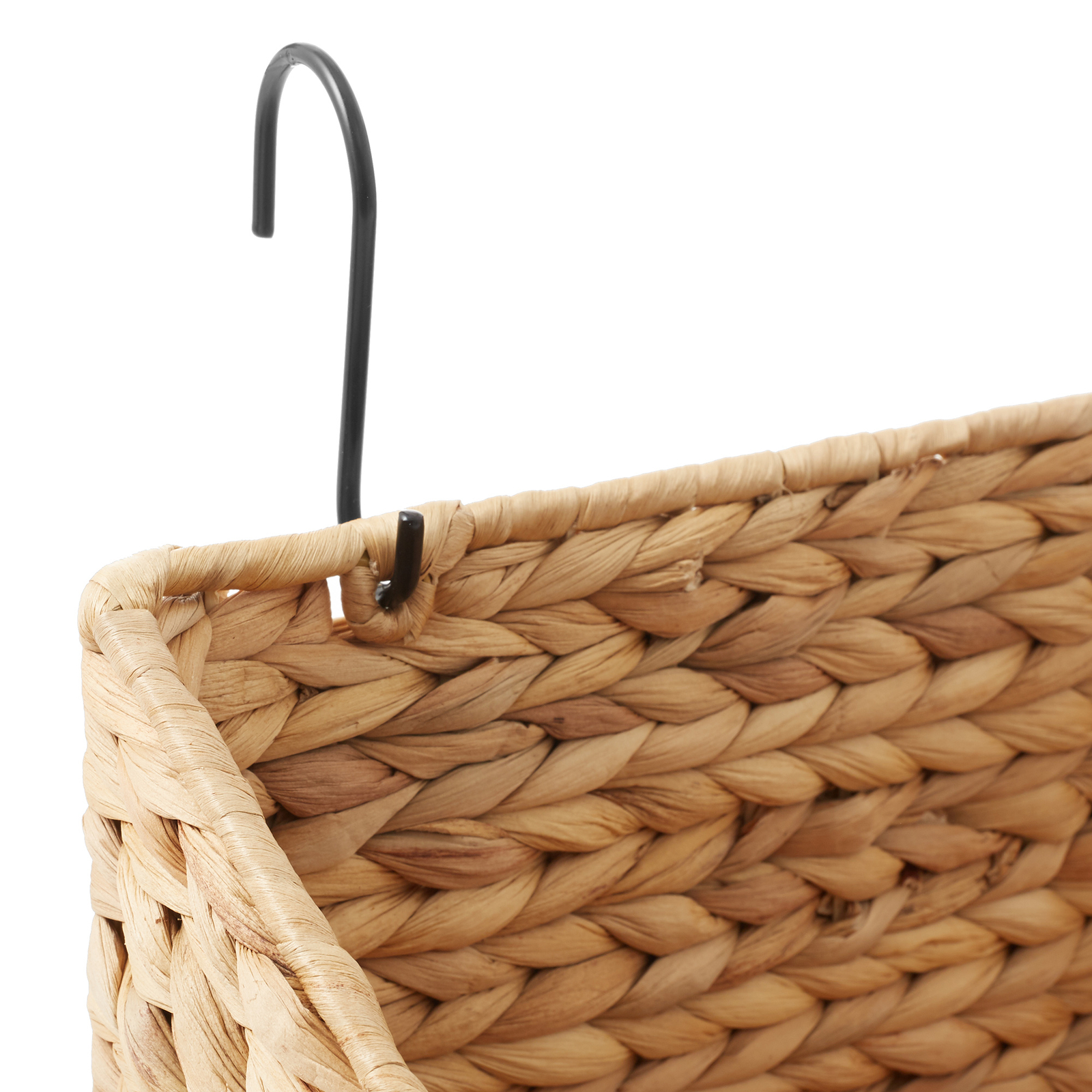 2pk Hanging Baskets with Hooks, Woven Wicker Hyacinth Wall Mount Storage Bins