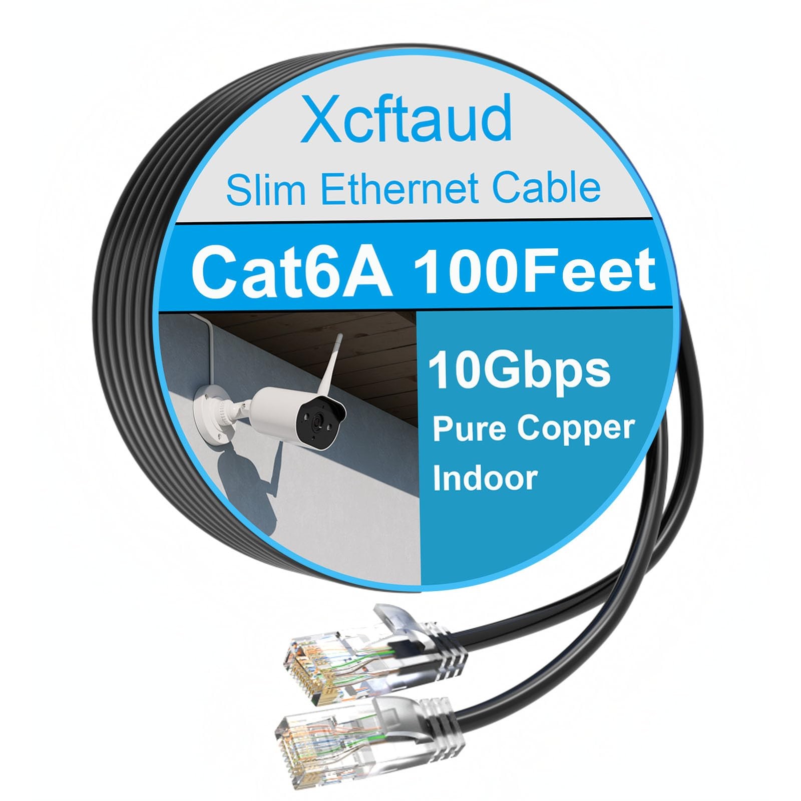 Xcftaud Cat 6 Patch Cable 100 feet, Slim Cat6a Ethernet 100FT, Black