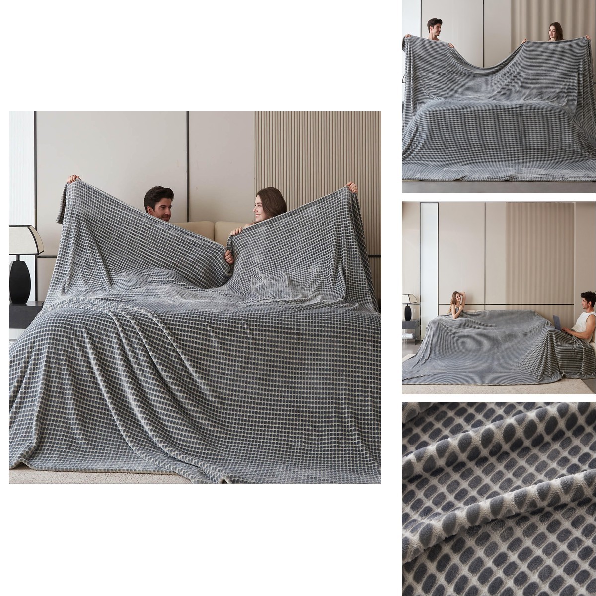 KORBLISS Oversized King Fleece Blanket 120x138 Inches, Seamless - Oval Pattern