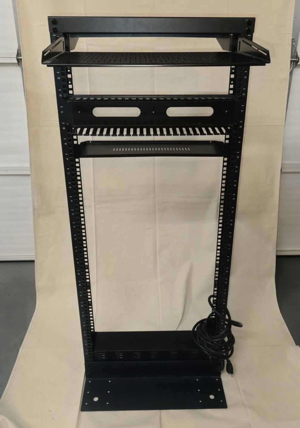 NavePoint 25U Server Rack with Shelves and Cyber Power CPS1215RMS Power Strip