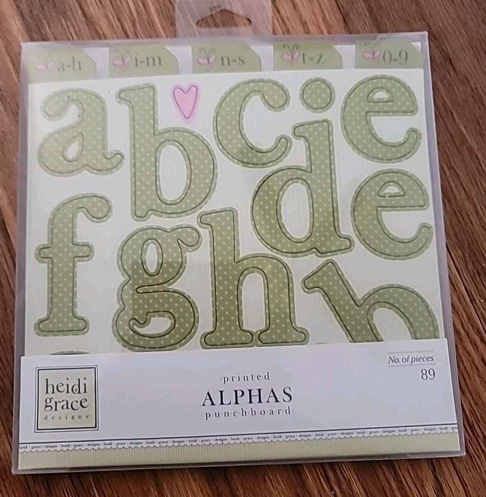 Heidi Grace ALPHAS Green Punchboard 89 Green Letters Numbers New