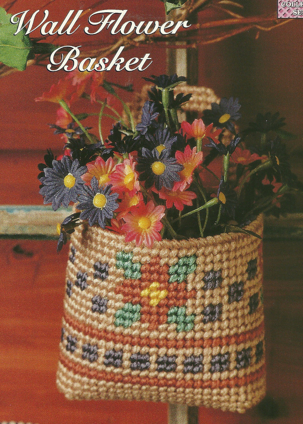 Wall Flower Basket Plastic Canvas Pattern Leaflet 7 count The Needlecraft Shop c