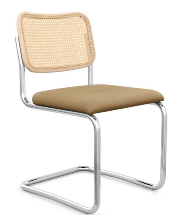 KNOLL CESCA ARMLESS UPHOLSTERED CHAIR Tan and Cane