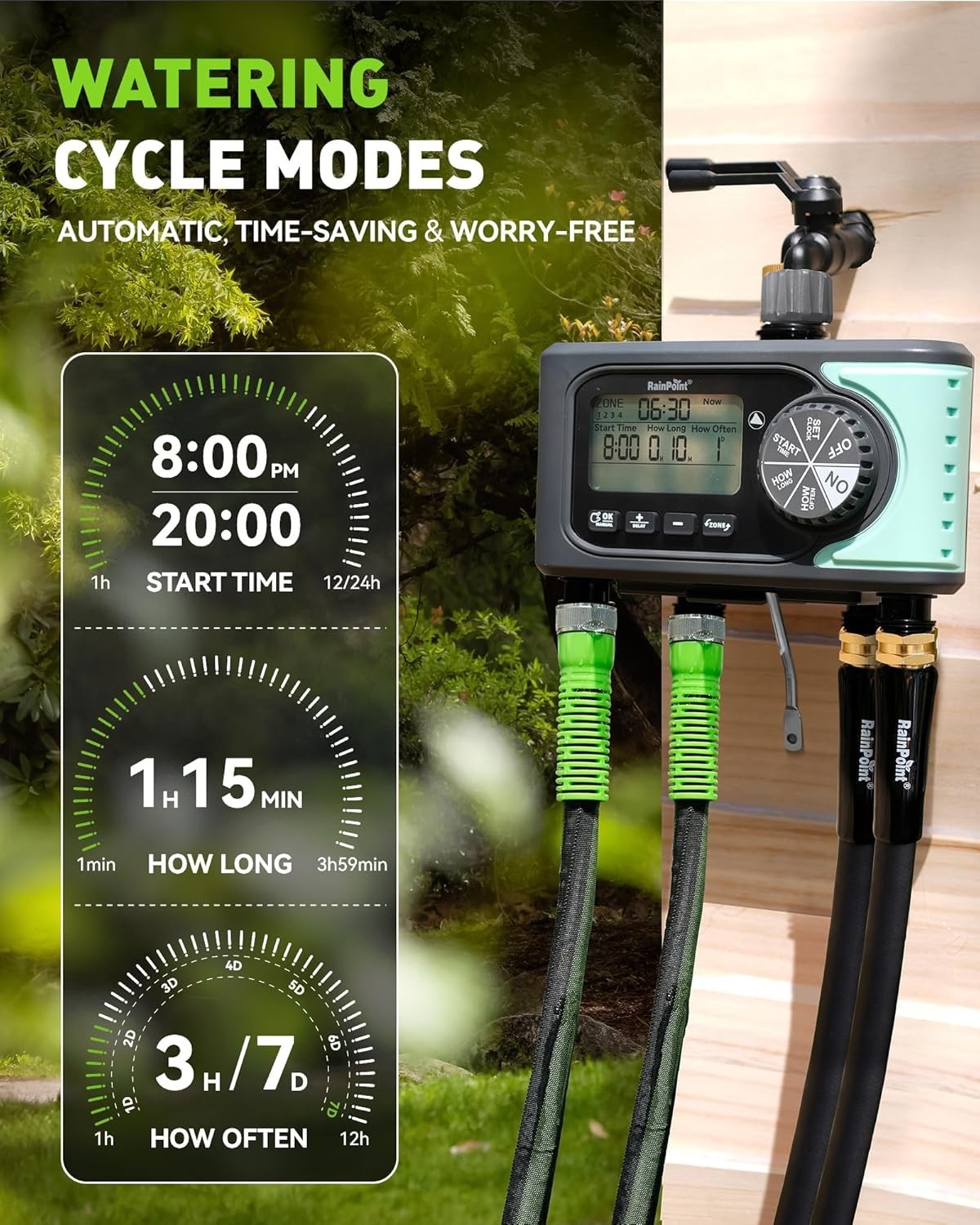 RAINPOINT Sprinkler Timer, 4 Outlets Hose Timer, 4 Zone Water Timer for Watering