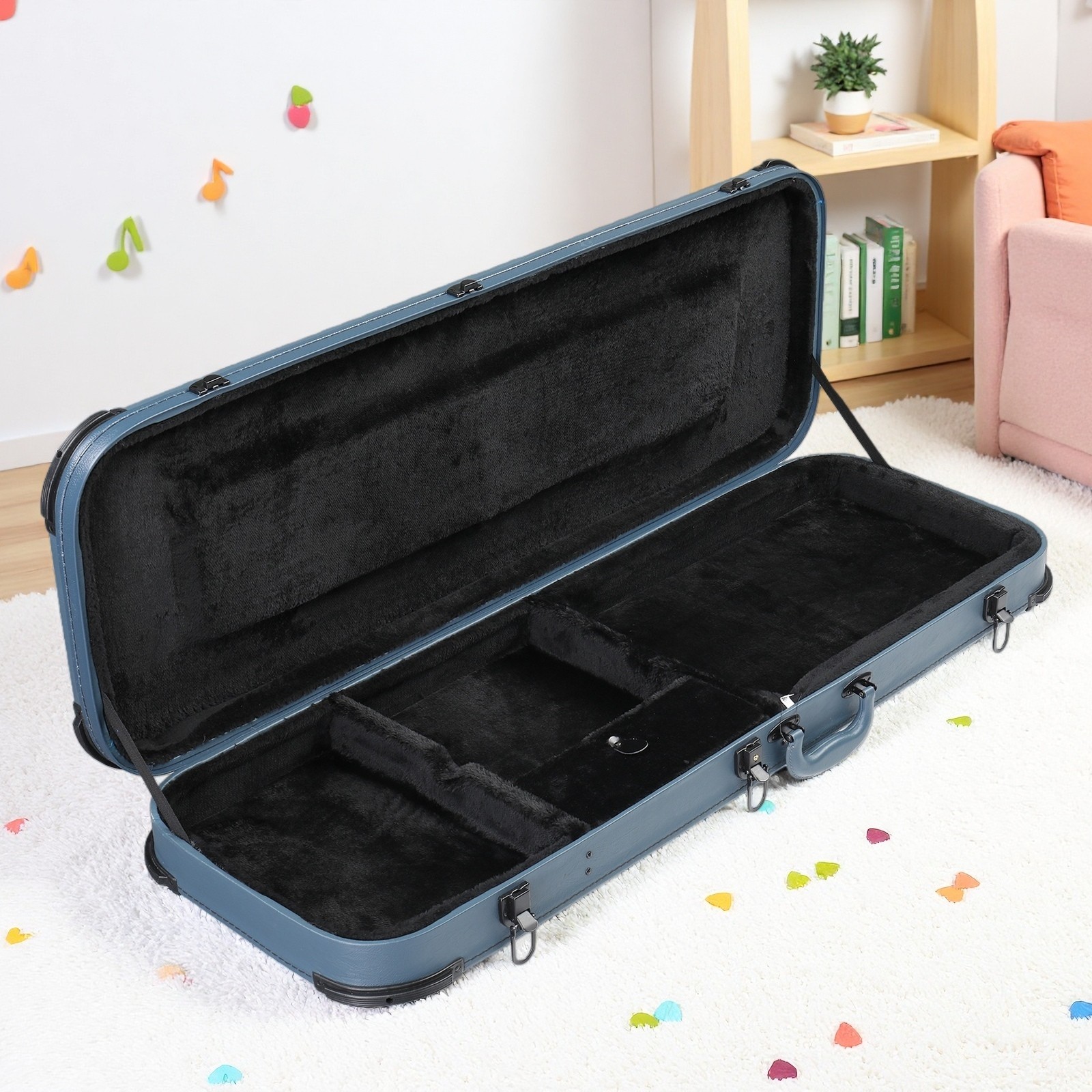 Electric Guitar Hardshell Case Fits Strat-Style - Molded Lockable Padded Blue