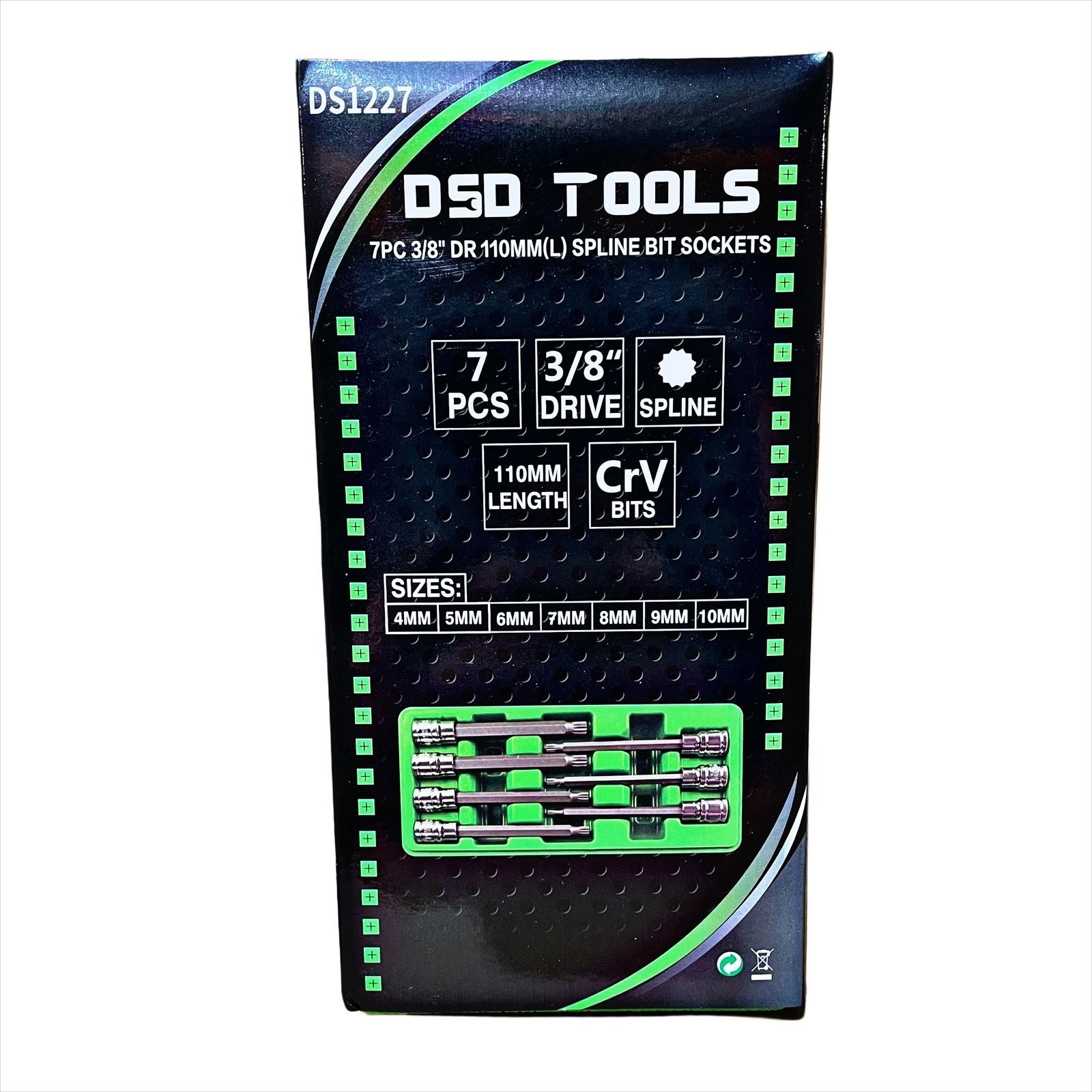 7pc 3/8"dr 110mm Long Spline Bit Socket Set 4 - 10mm DS1227
