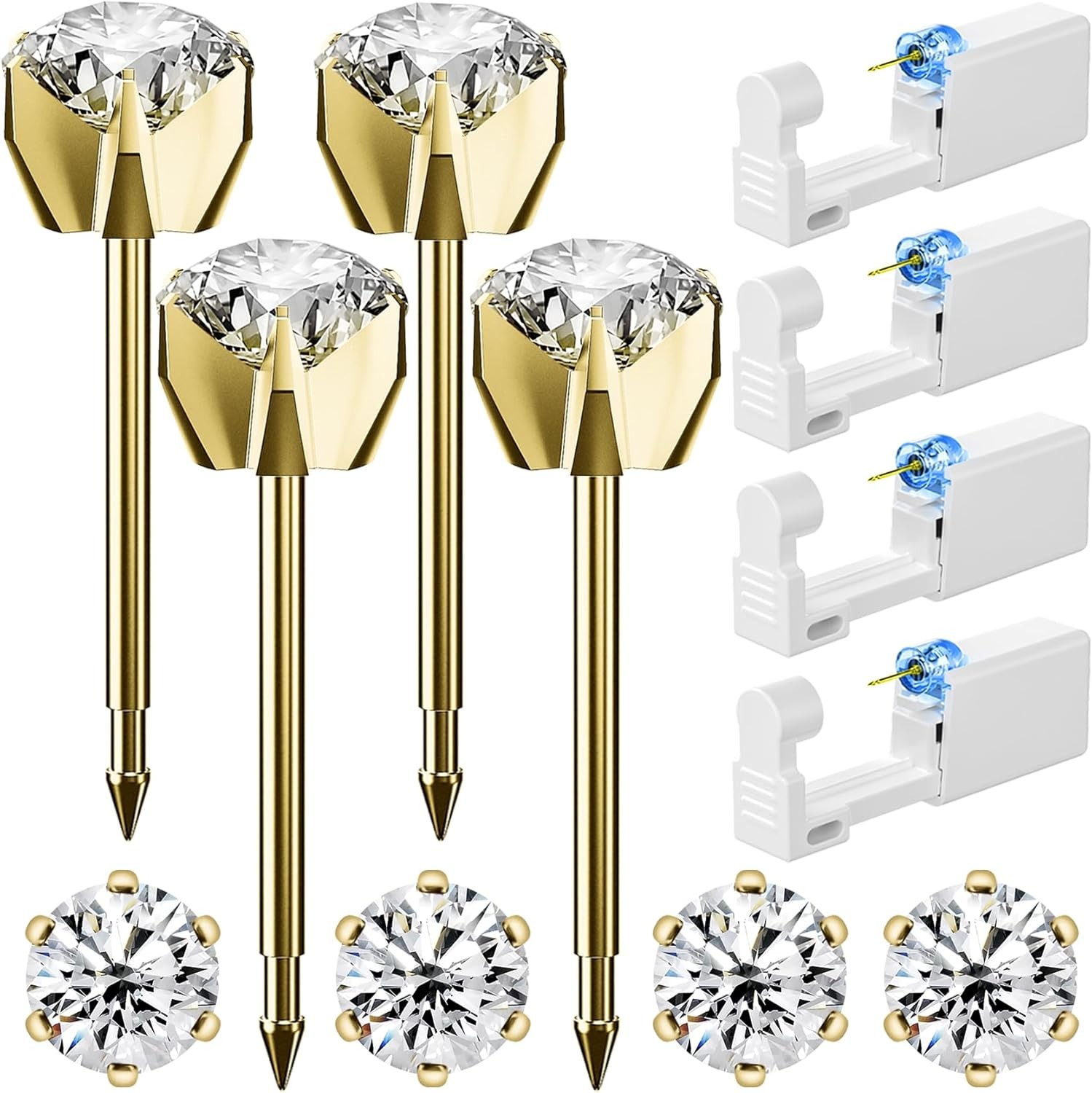 12 Pcs Ear Piercing Kit Disposable Ear Piercing Gun Kit with 4 Pcs 6 Prong Setti