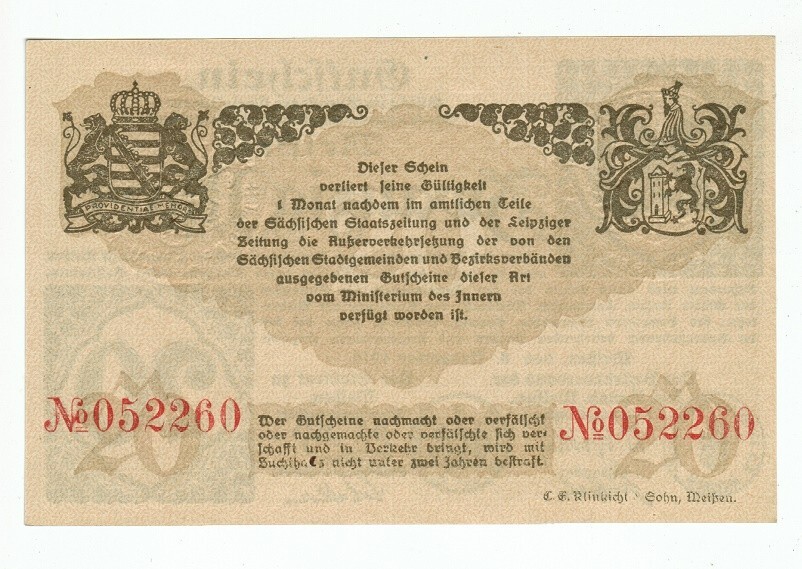 GERMANY BANKNOTE 20 MARK MEISSEN 1918 UNC
