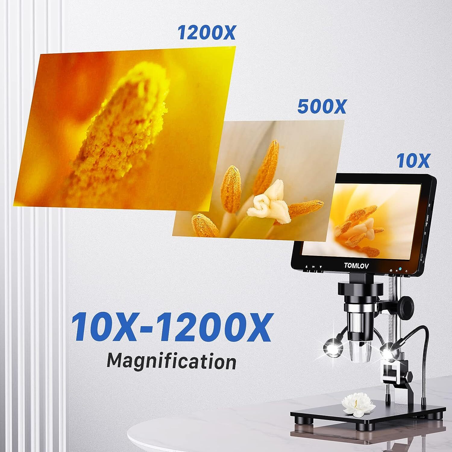 TOMLOV DM9 Pro 7" HDMI Digital Microscope 1200X with IPS Screen Coin Microscope