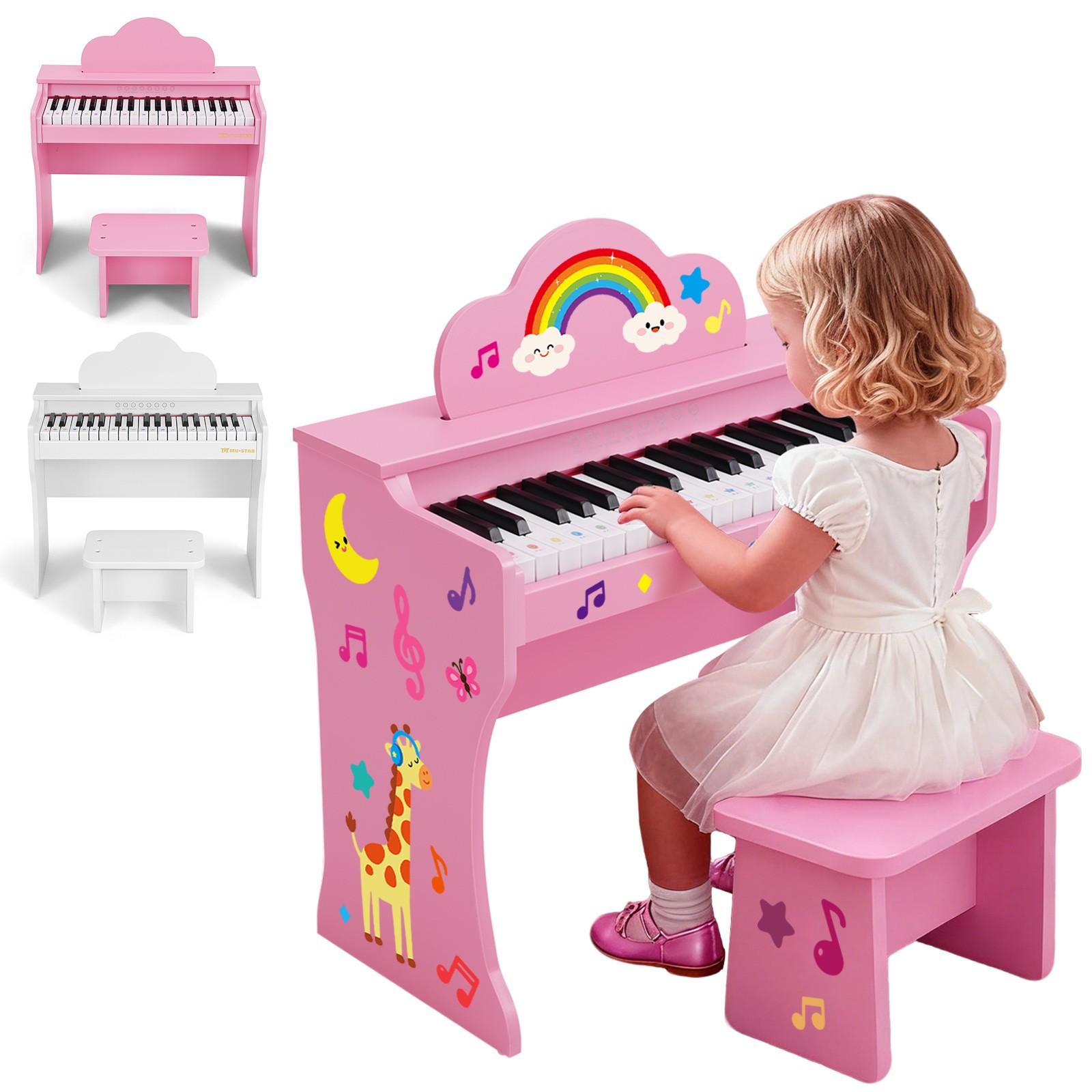 MUSTAR 37Key Kid Digital Piano Keyboard Wood Toddler Toy Music Education w/Stool