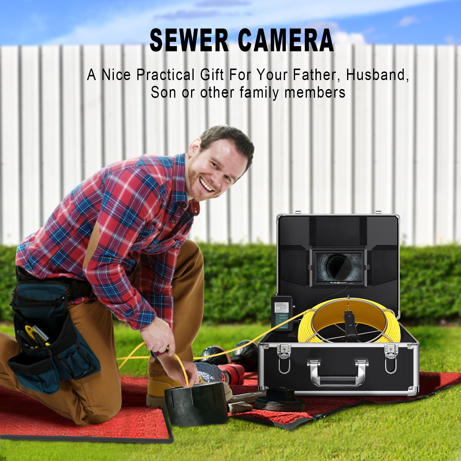 7"LCD 50M Sewer Waterproof Camera Pipe Pipeline Drain Inspection System