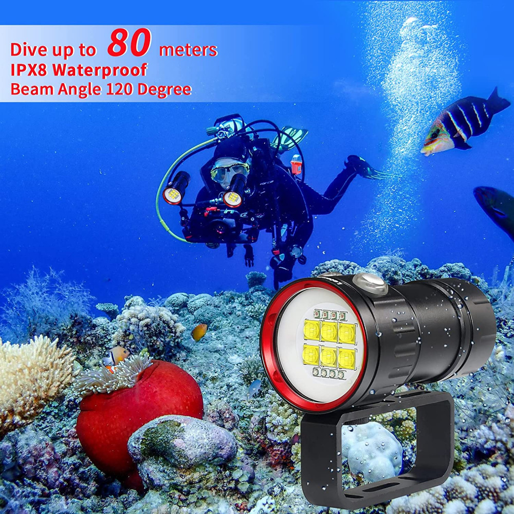 LetonPower Diving Flashlight 22800Lumens Super Bright Light White,red