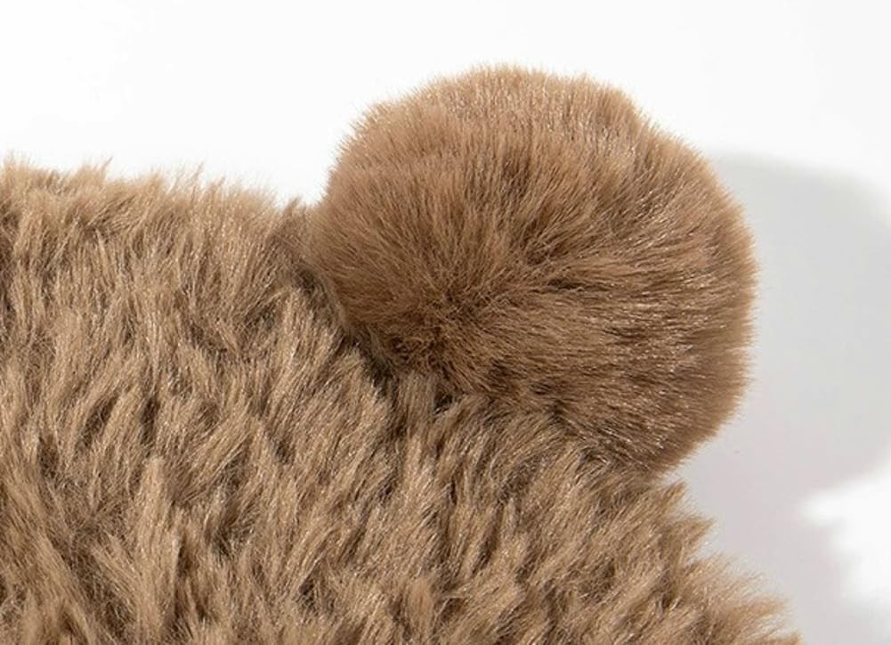 Y2K Beanie Hat for Women Cute Fuzzy Bear Ear Beanie Hat Furry Slouchy Faux Fu...