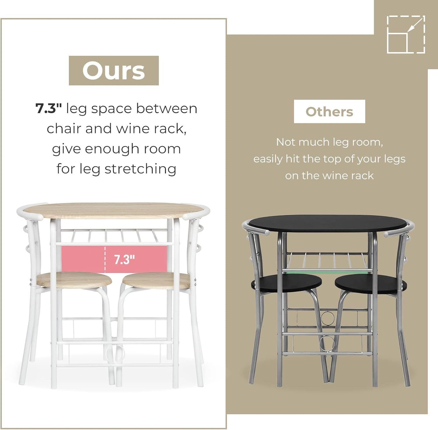 3 Piece Dining Set,Small Kitchen Table Set for 2,Breakfast Table Set,Kitchen Woo