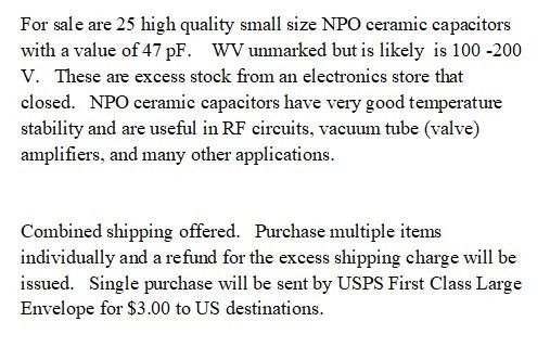 47 pF NPO Ceramic Disk Capacitors, qty 25