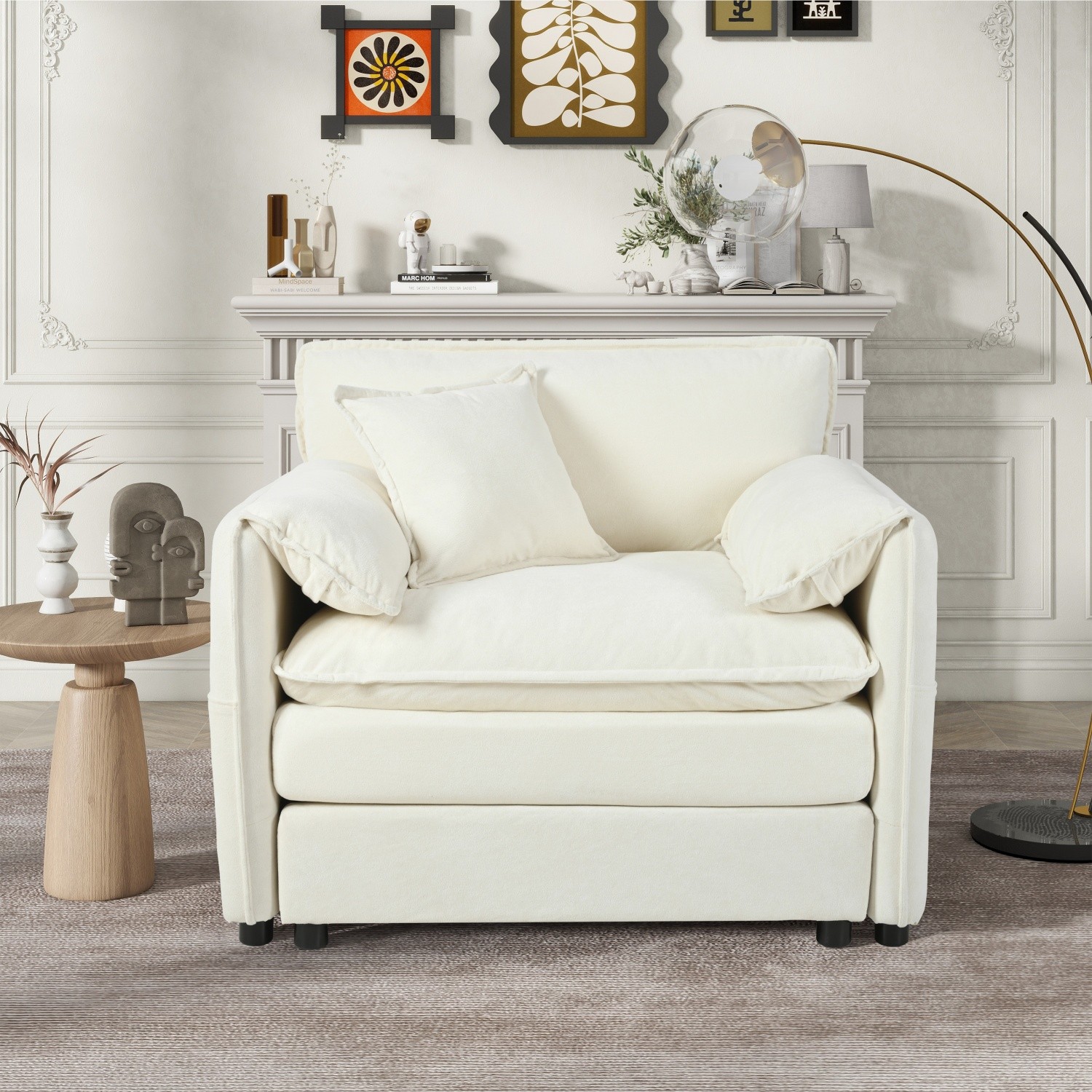 Modern Accent Chair Single Sofa Upholstered Armchair Living Room Sofa w/ Pillow