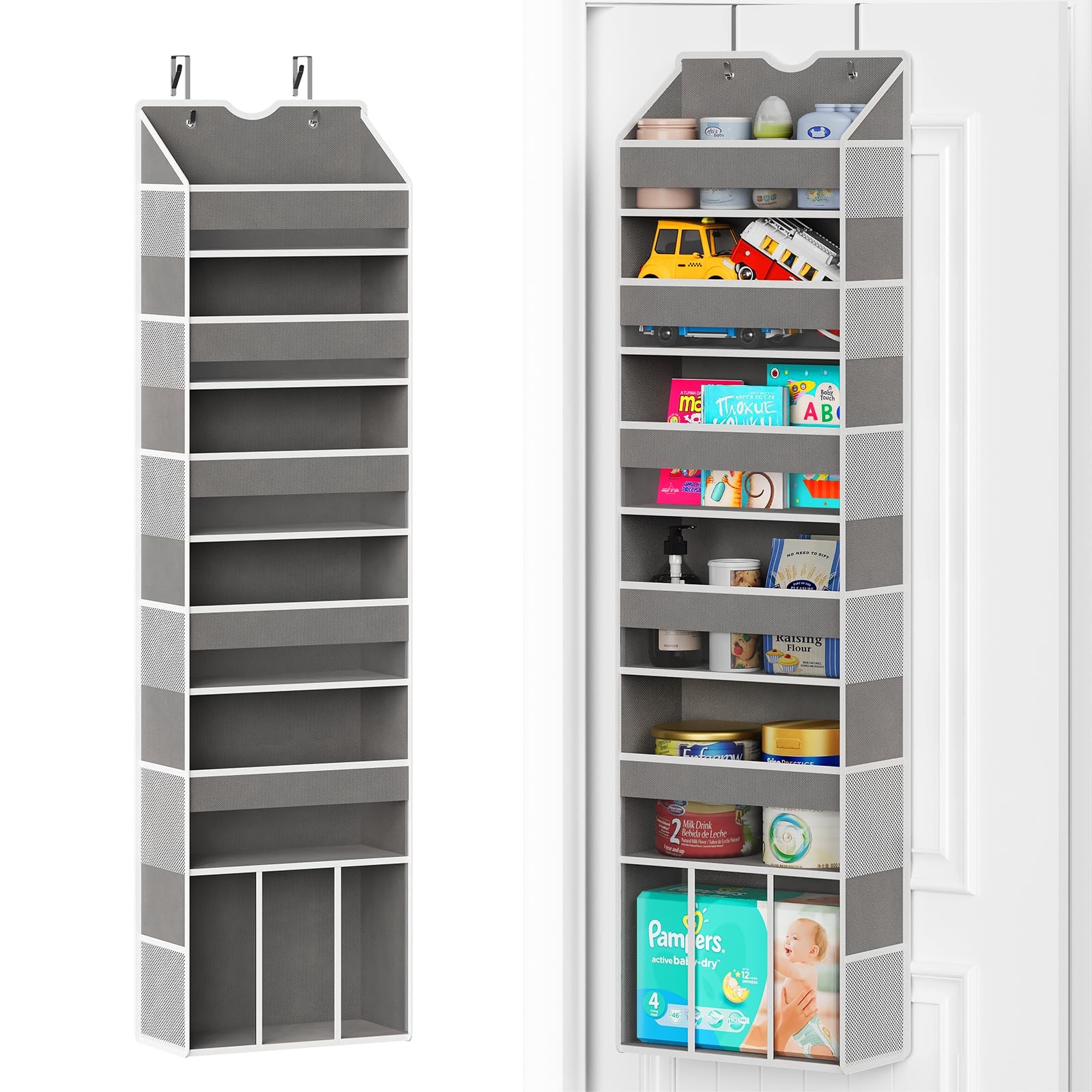 GGUO Over The Door Organizer Hanging - 6 Shelf Over Door Organizers with 6 Cl...