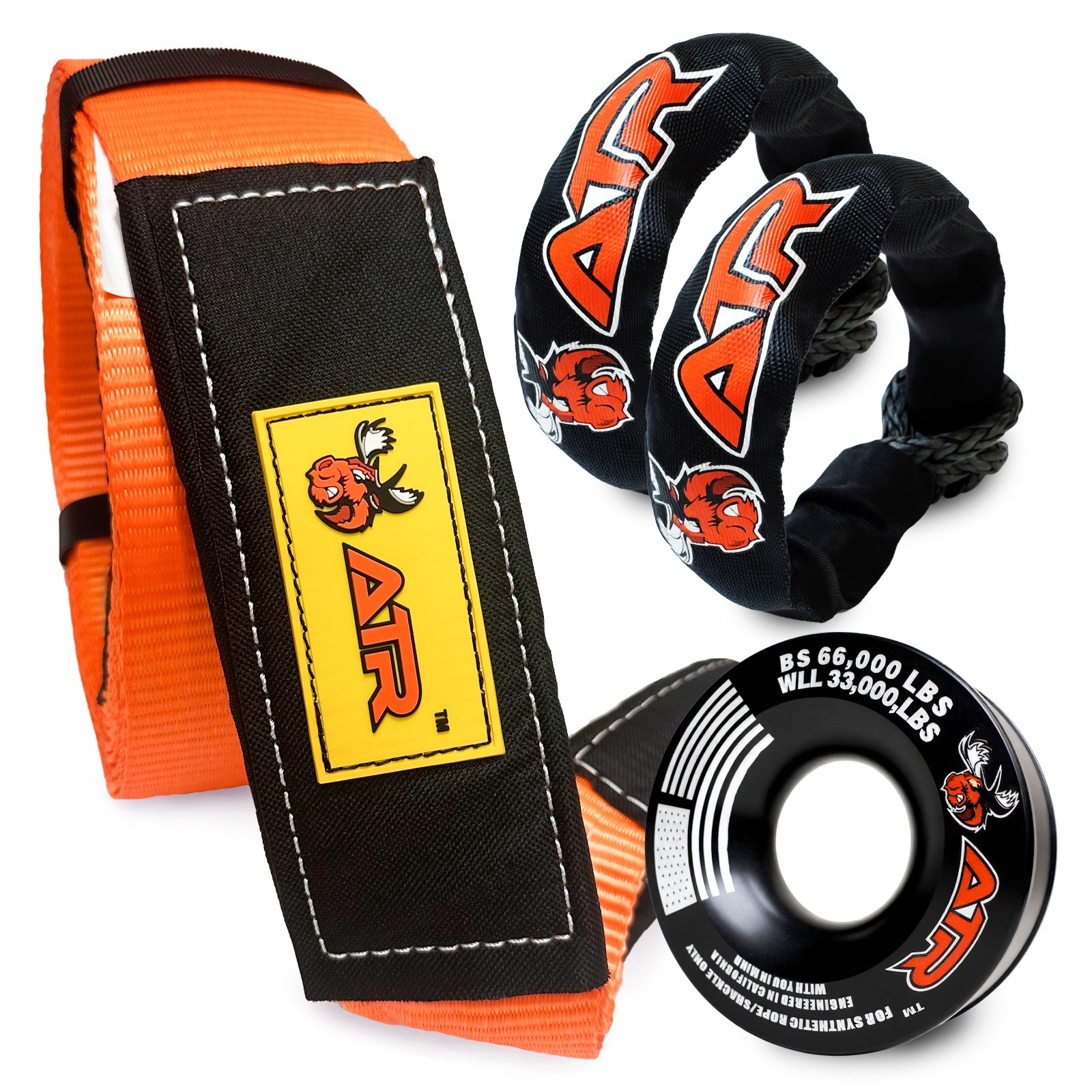 ATR Off-Road Recovery Kit  3.5'' Tree Saver Strap, 2 Soft Shackles, Recovery Rin