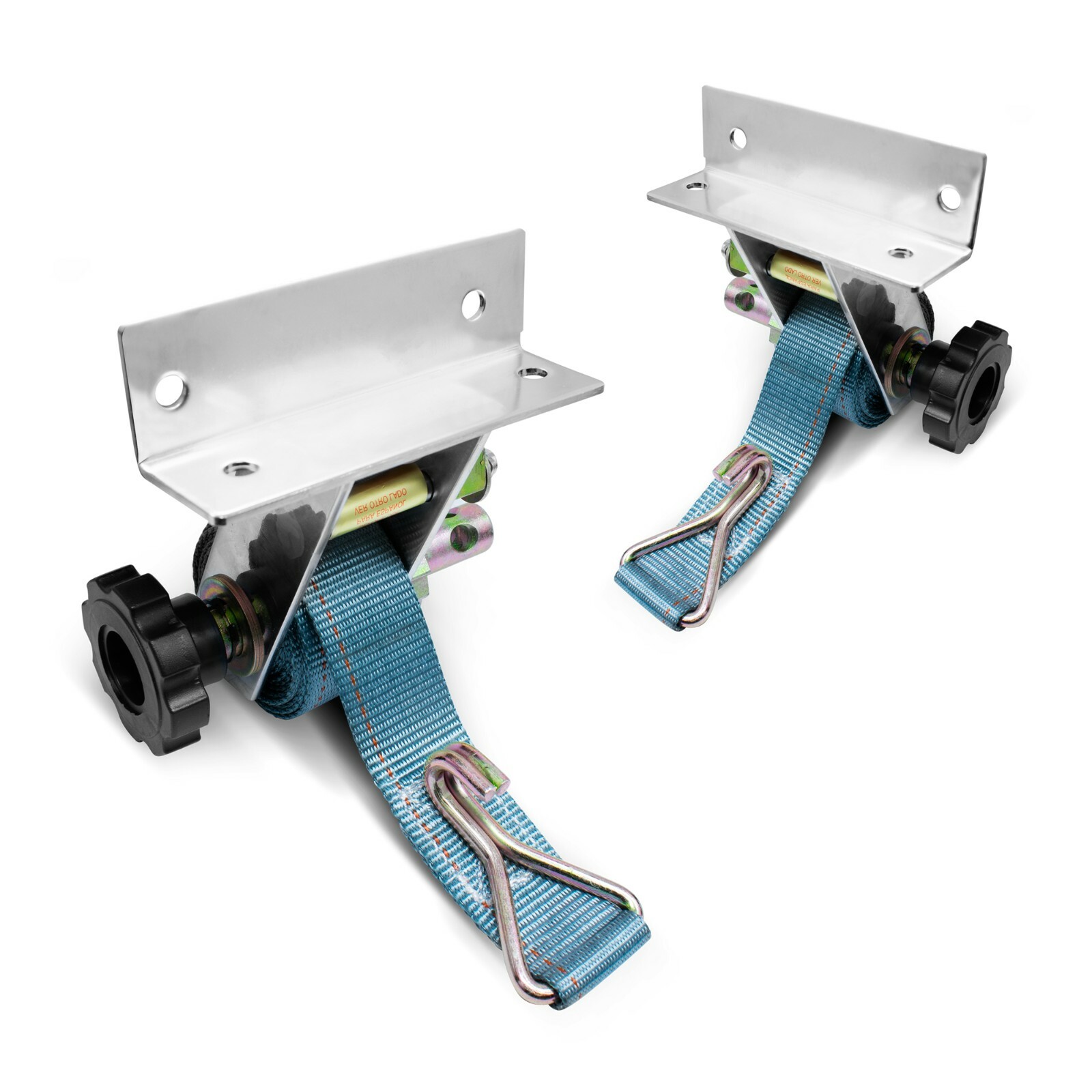 Polished Stainless Steel Ladder Rack Ratchet Tie-Down Straps (Pair) Square Mount