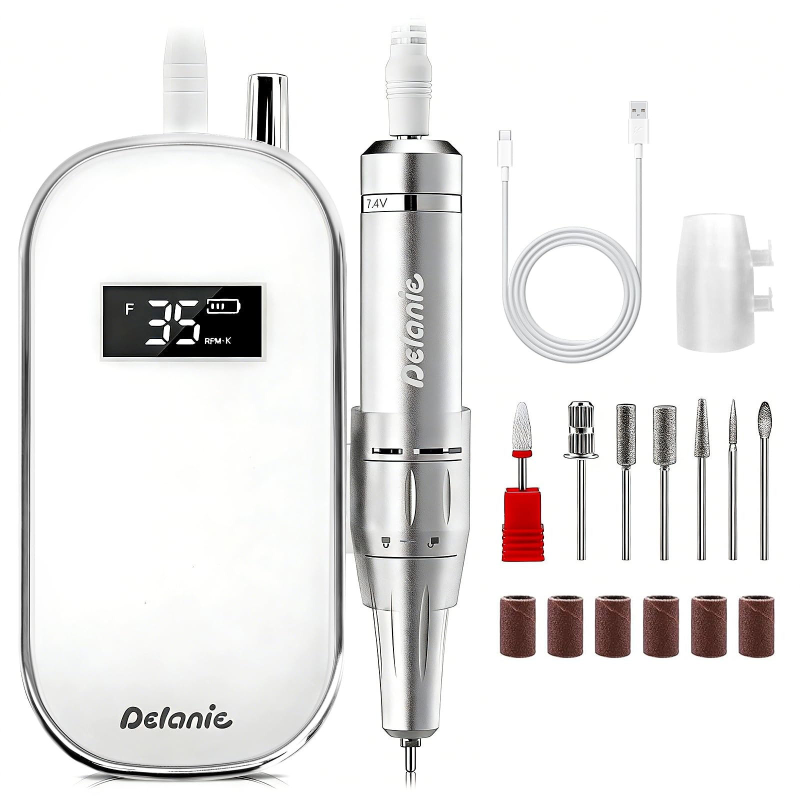 Nail Drill 35000 RPM, Portable File for Nails Professional with Belt Clip, Re...