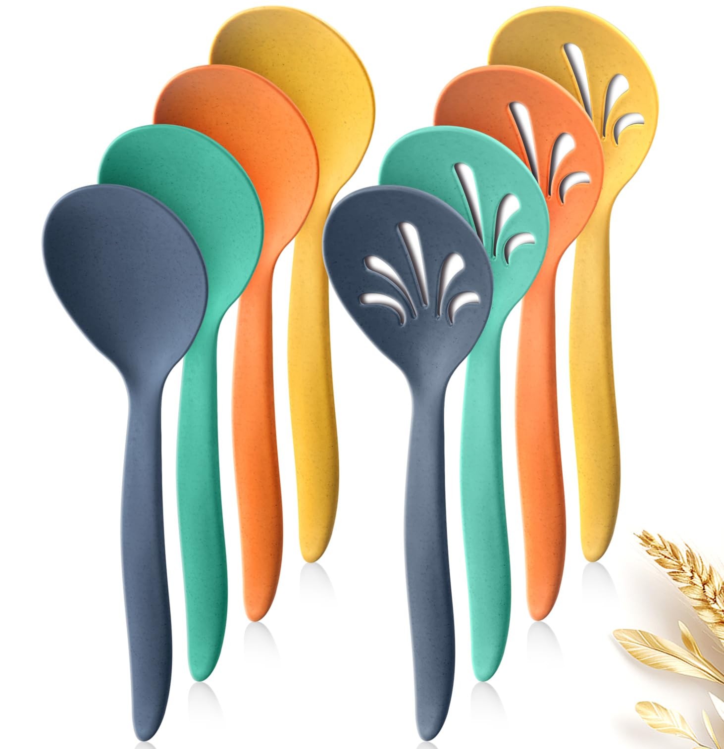 8 Pcs 10" Large Plastic Wheat Straw Serving Spoons Set, Serving Spoons & Slot...