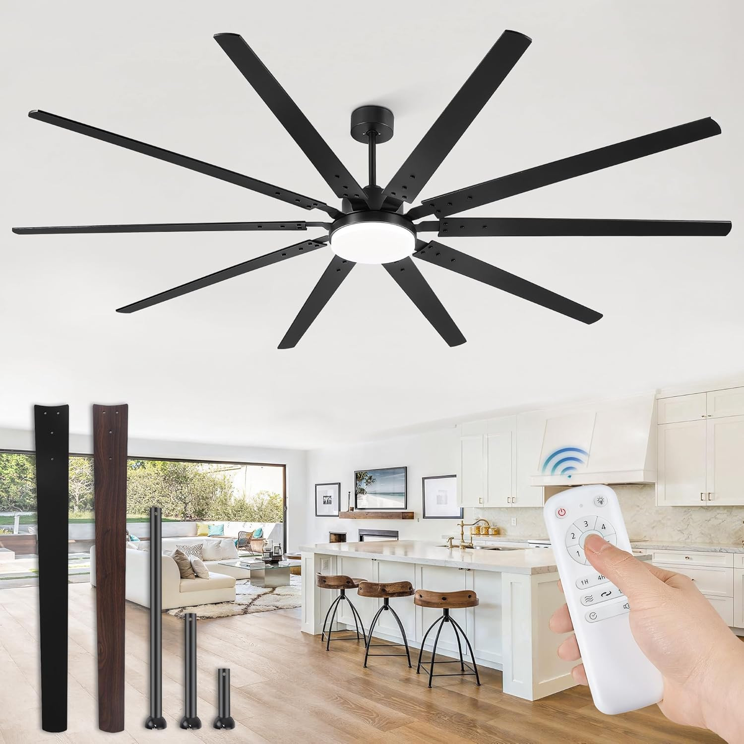 100 Inch Large Ceiling Fans with Lights and Remote, 32W LED Light | High CFM Air