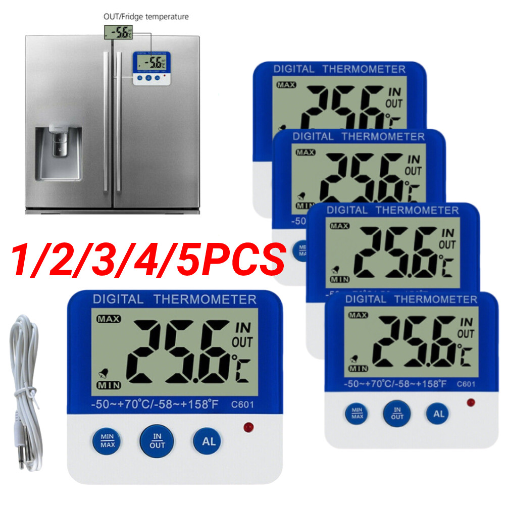 1-5 PCS Digital Refrigerator Thermometer LED Alarm ℃/℉ with Magnet and Stander