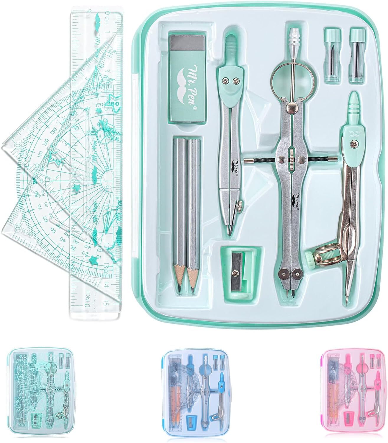 Mr. Pen- Geometry Set, 13 pcs, Compass for Compass, Green