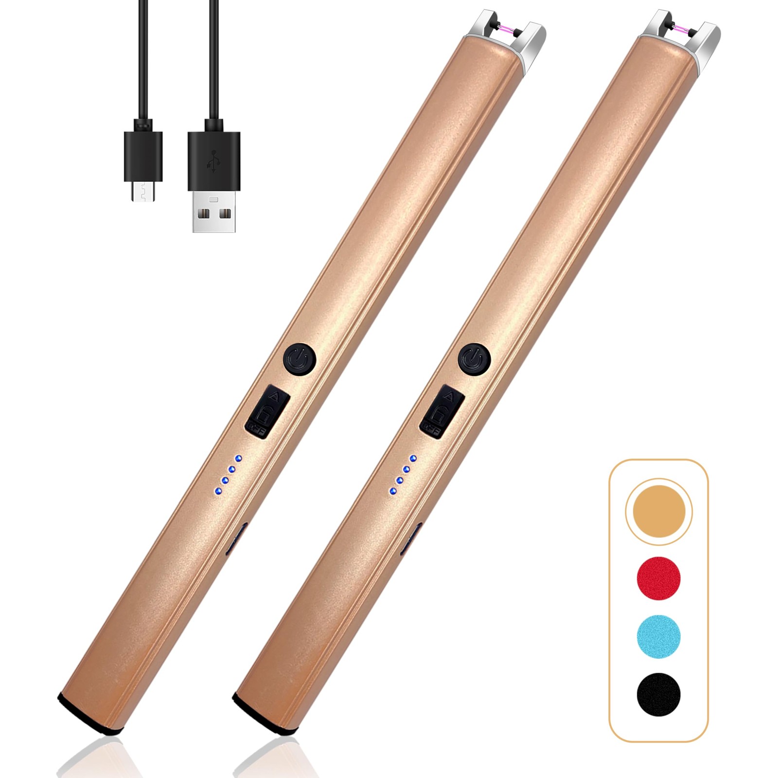 2 PCS Candle Lighter,Windproof Flameless 7.6 x 0.6 inches, Champagne Gold