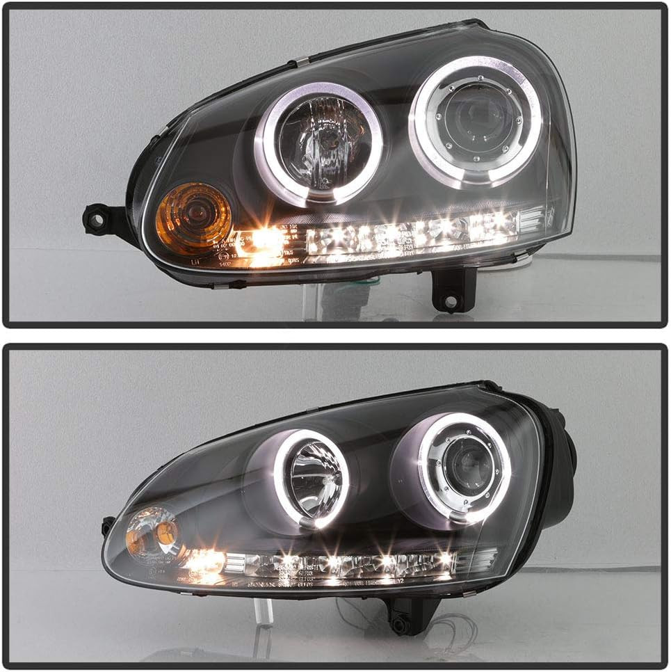 LED Halo Black Housing Headlights for 2006-2009 Volkswagen GTI Jetta Rabbit