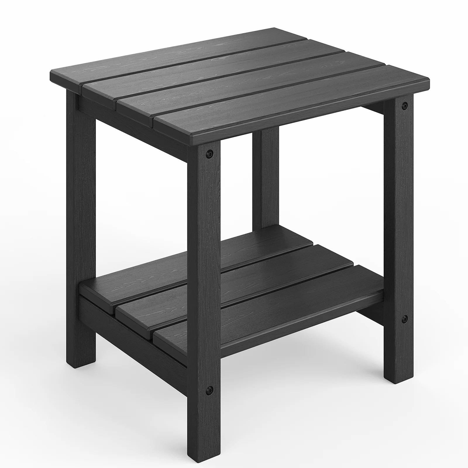 Adirondack Side Table 2 Tier HDPE 18" All Weather Patio Pool Backyard Black