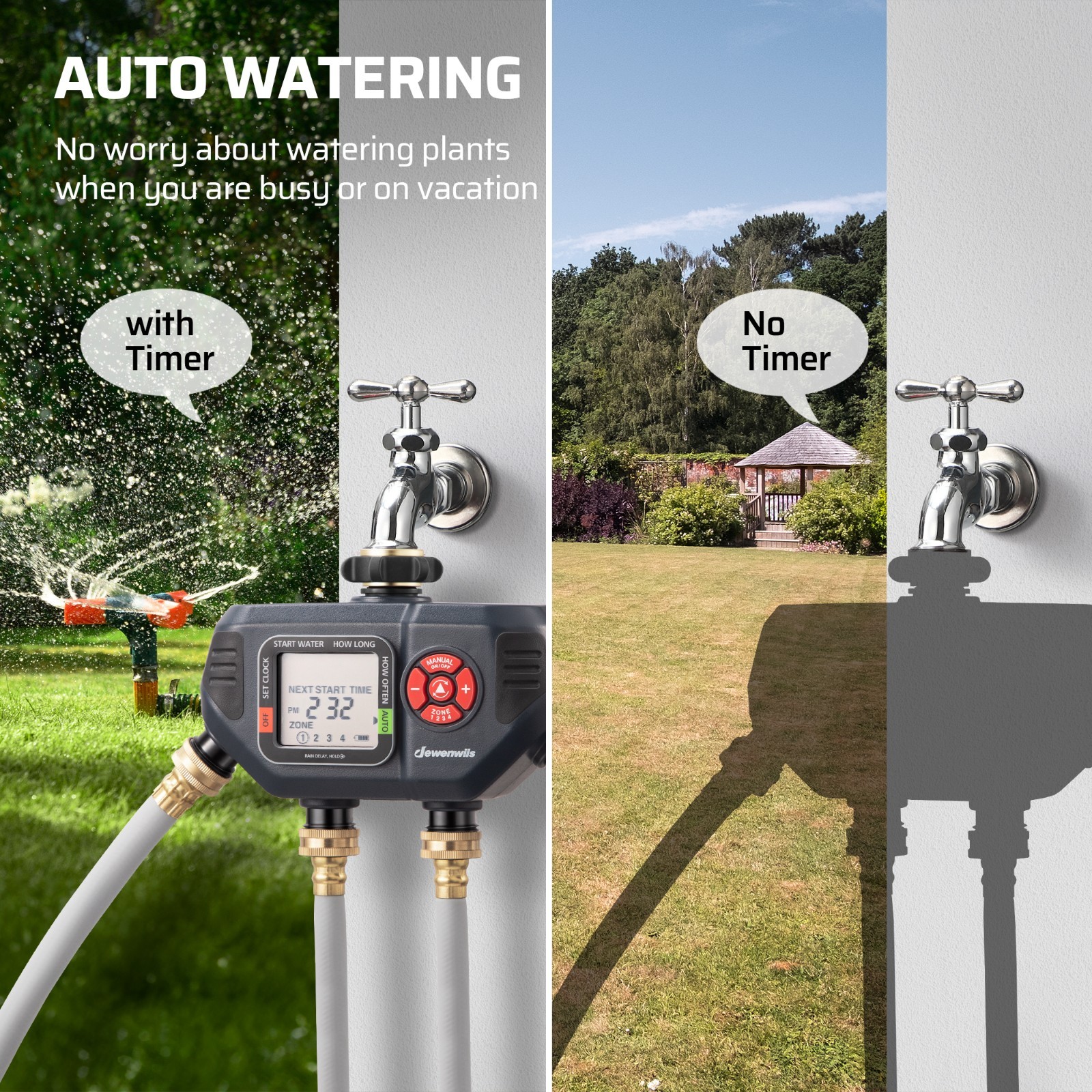 DEWENWILS Sprinkler Timer Programable Outdoor Irrigation Water Garden 4 Zone