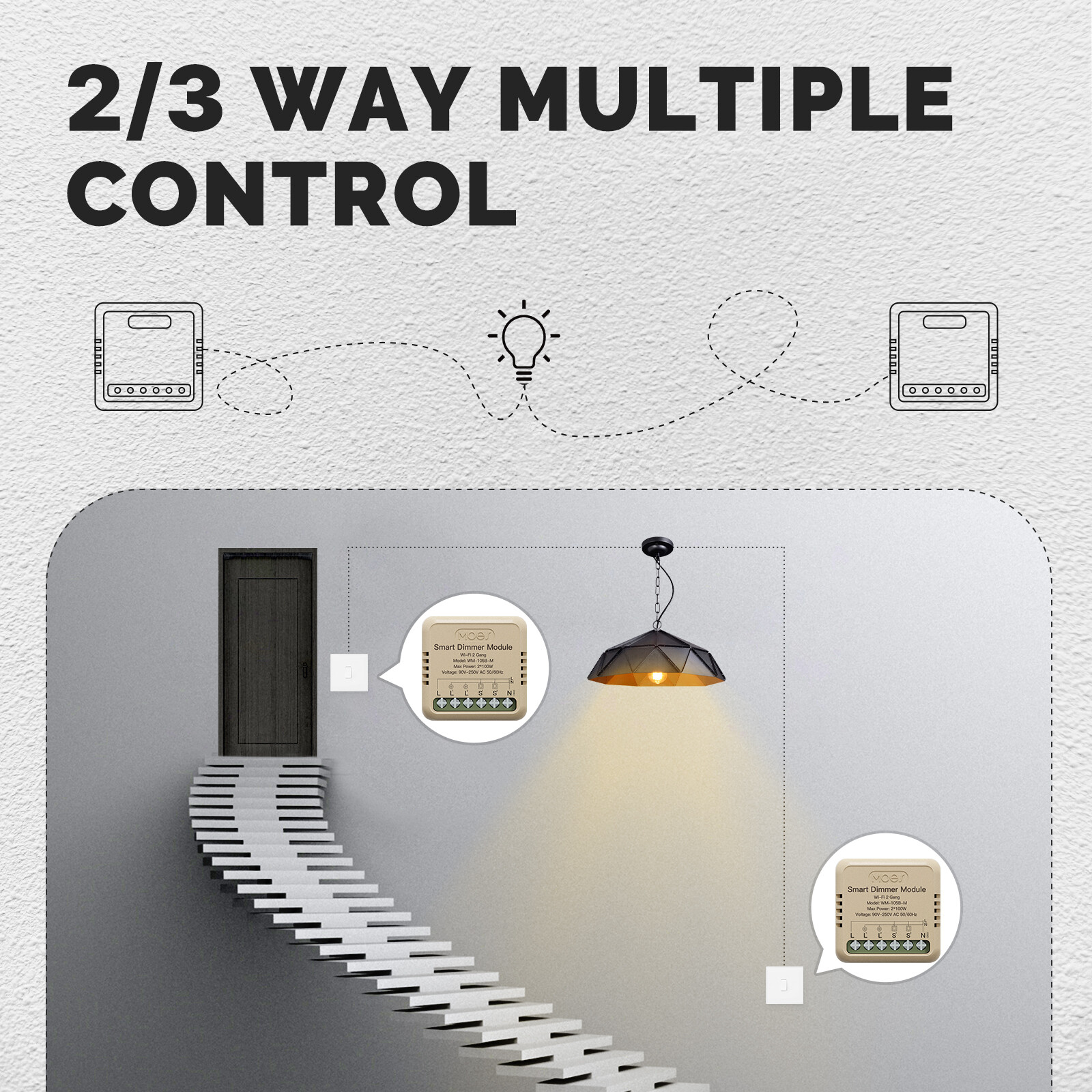 MOES WiFi Smart Mini Light Dimmer Switch Module 3-Way Alexa Google APP