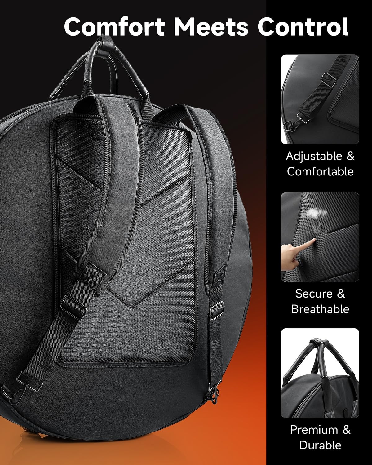 Donner Cymbal Bag with Drumstick Bag, Backpack Large, Black