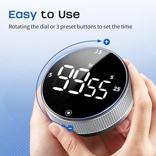 Digital Kitchen Timer, Magnetic, Large LED Display, Countdown/Count Up, 3 Preset