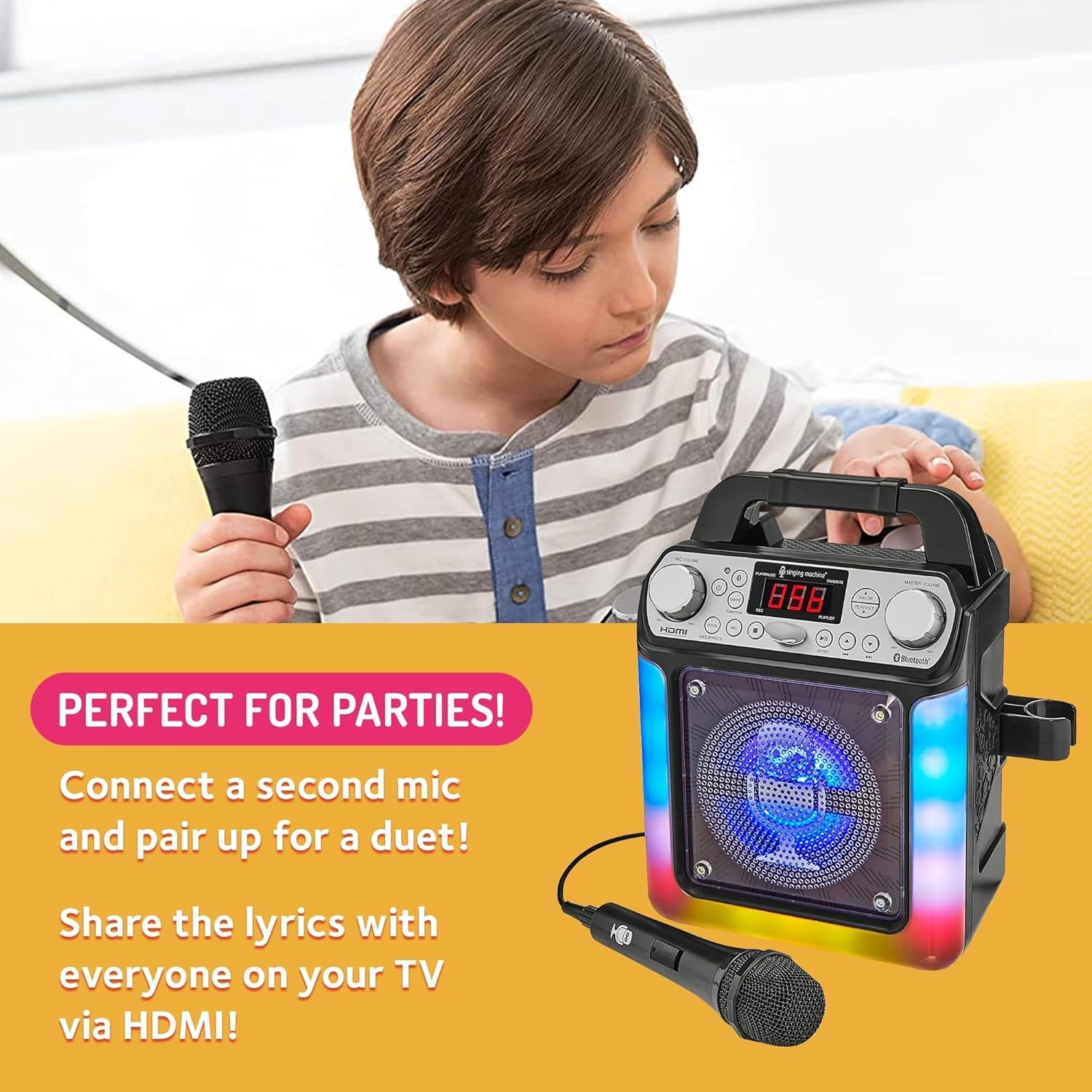 Singing Machine Groove Mini SML652BK Bluetooth Karaoke Machine with Wired Mic