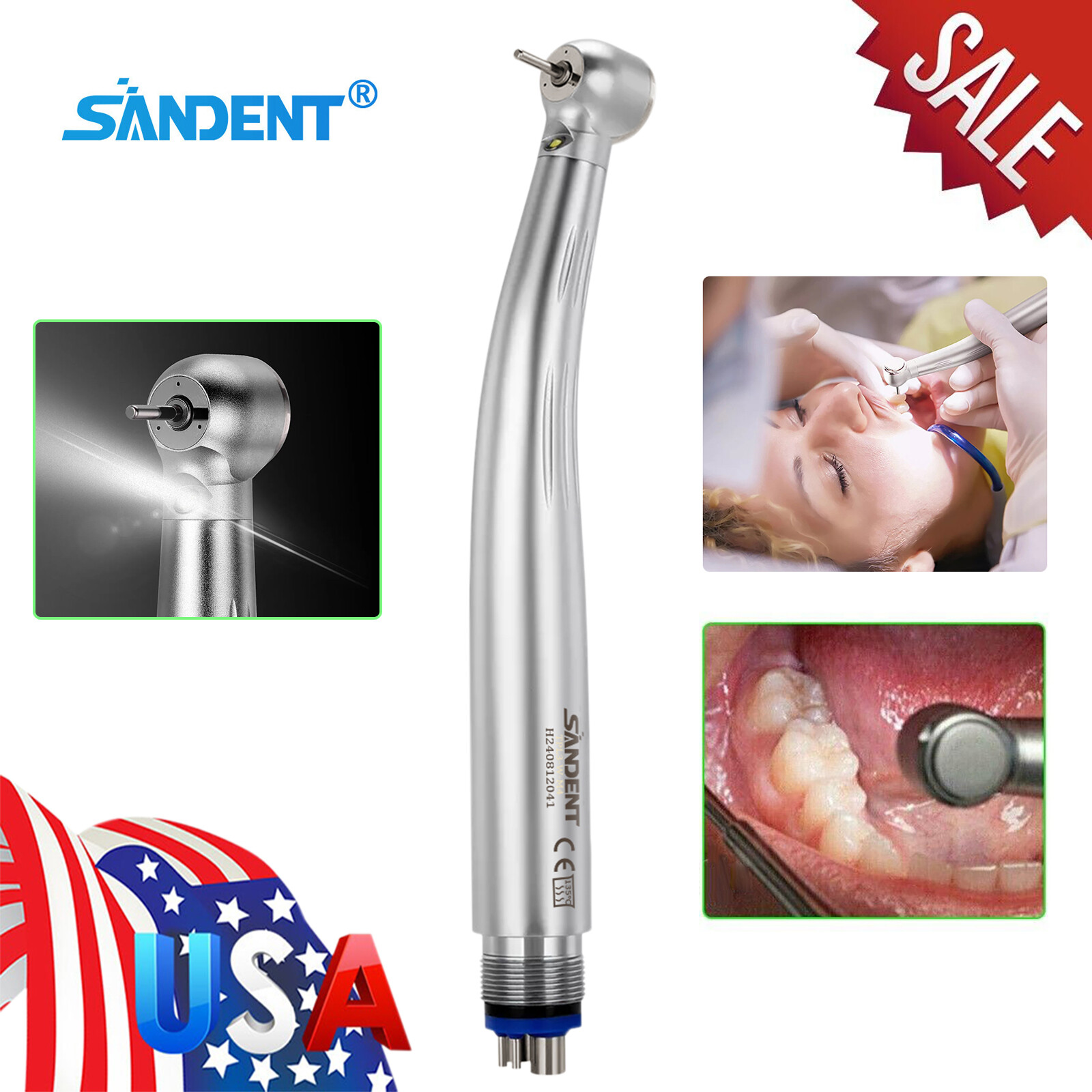 10 PCS SANDENT Dental E-Generator LED Optic High Speed Handpiece 4Hole Ceramic
