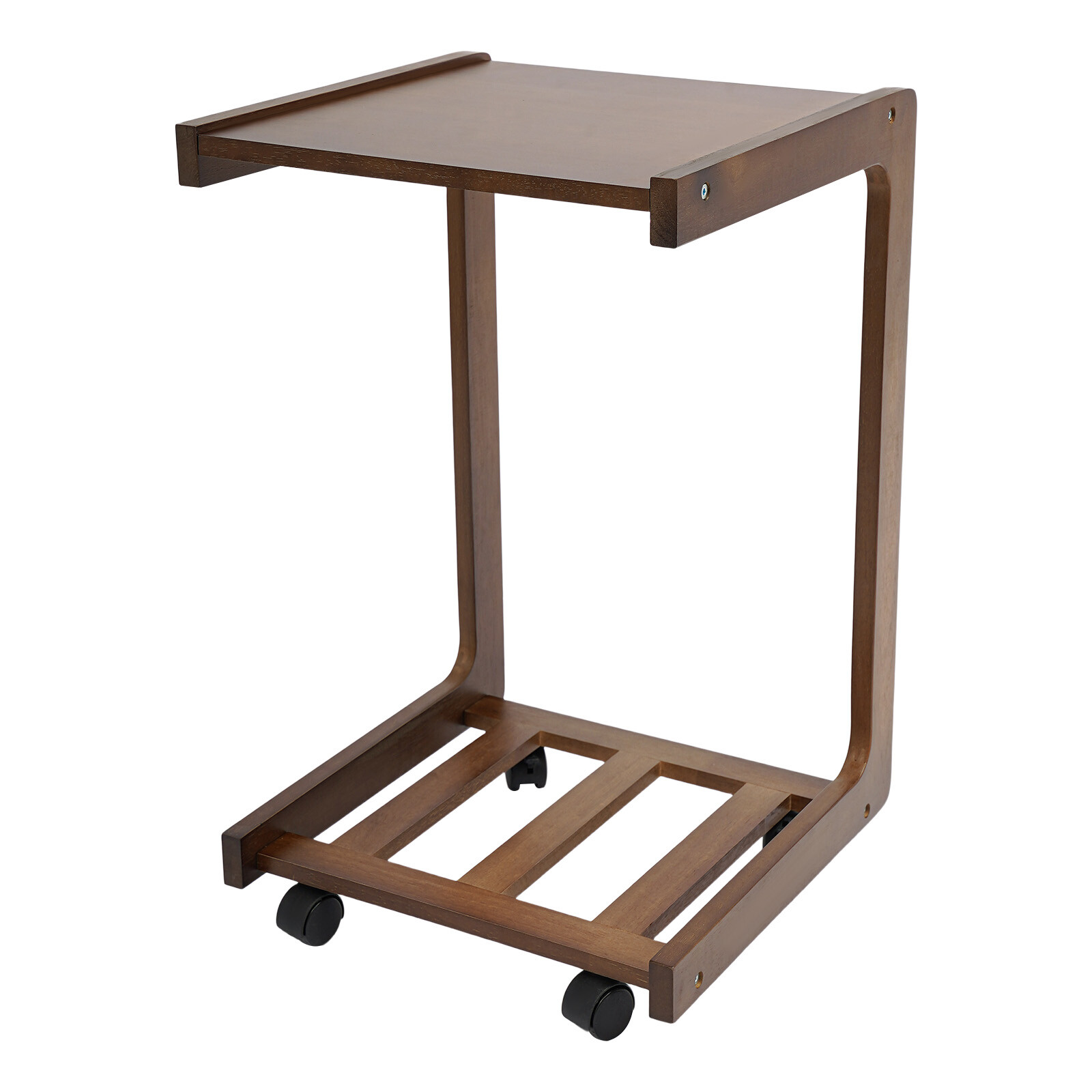 40cm Walnut-Colored C-shaped End Table End Table With Wheels Small Side Table