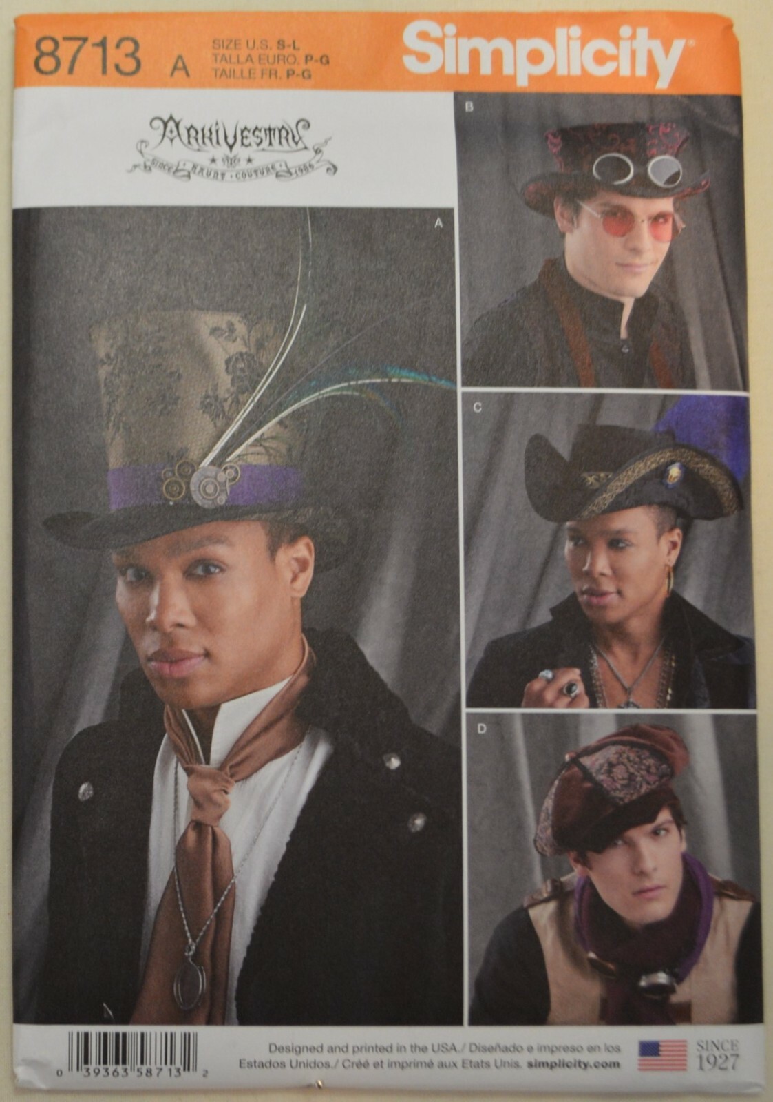Simplicity- 8713 - Men's Hats in Three Sizes, Cosplay Costumes