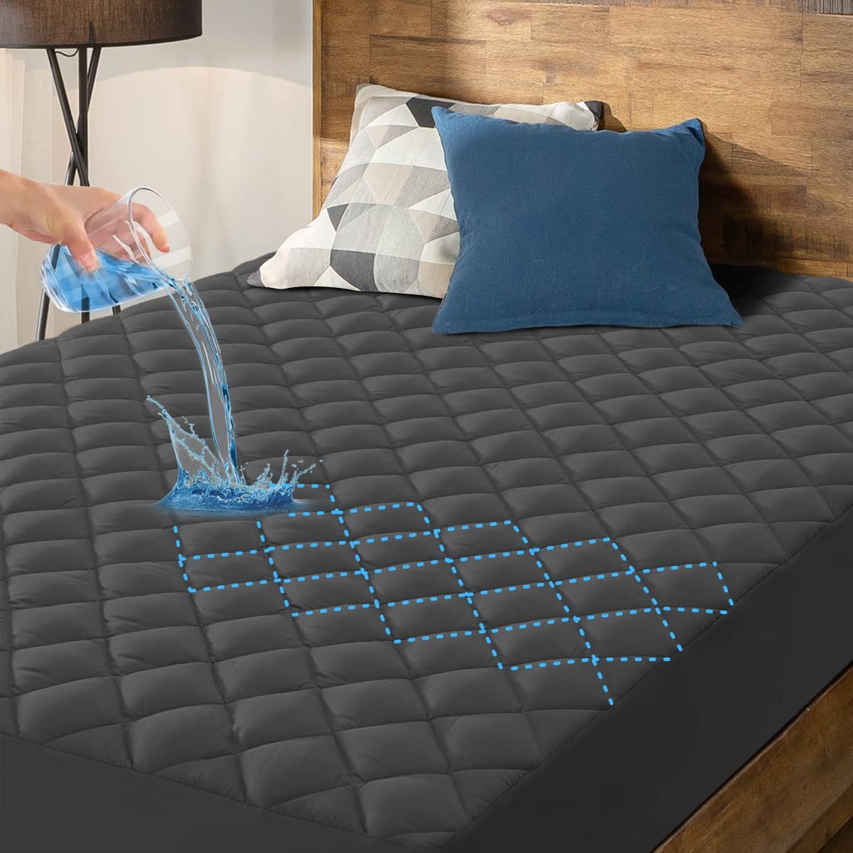 HYLEORY Queen Size Waterproof Mattress Pad Protector, Queen, Dark Grey