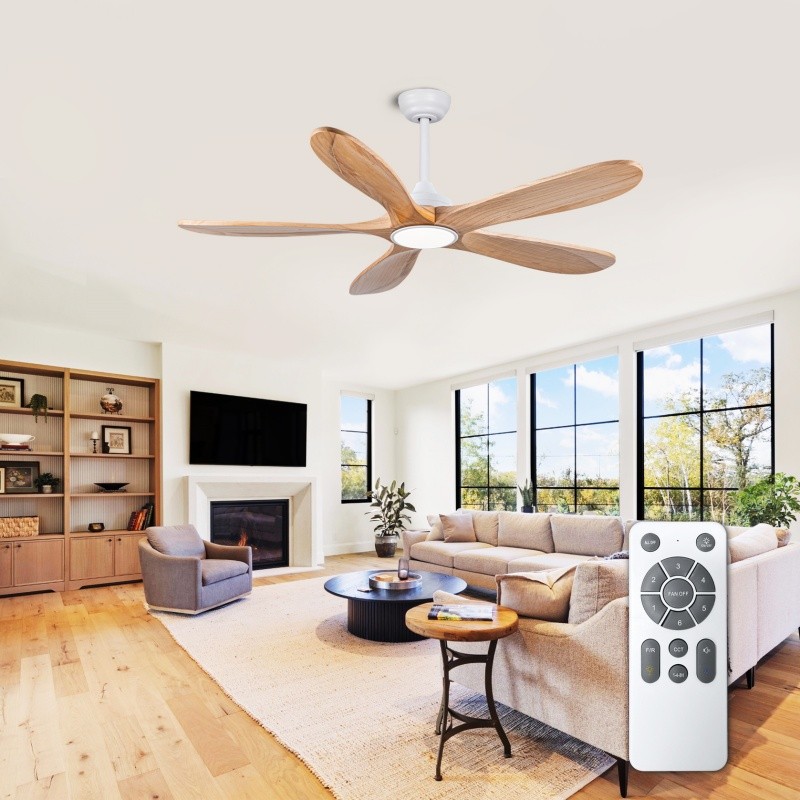 52" Modern Solid Wood Ceiling Fan w/Light 3CCT Noiseless Reversible APP/Remote