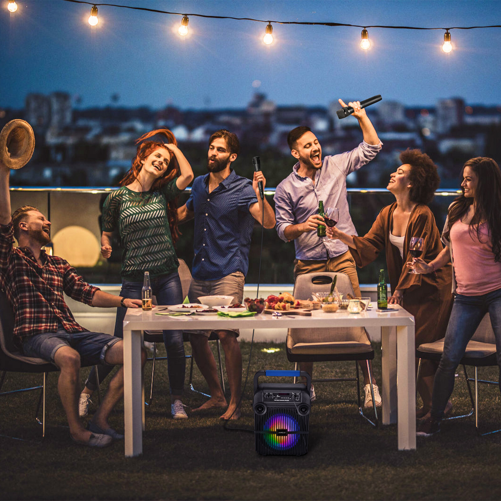 JAMELO Karaoke Machine Portable Bluetooth Speaker with Wireless Microphone